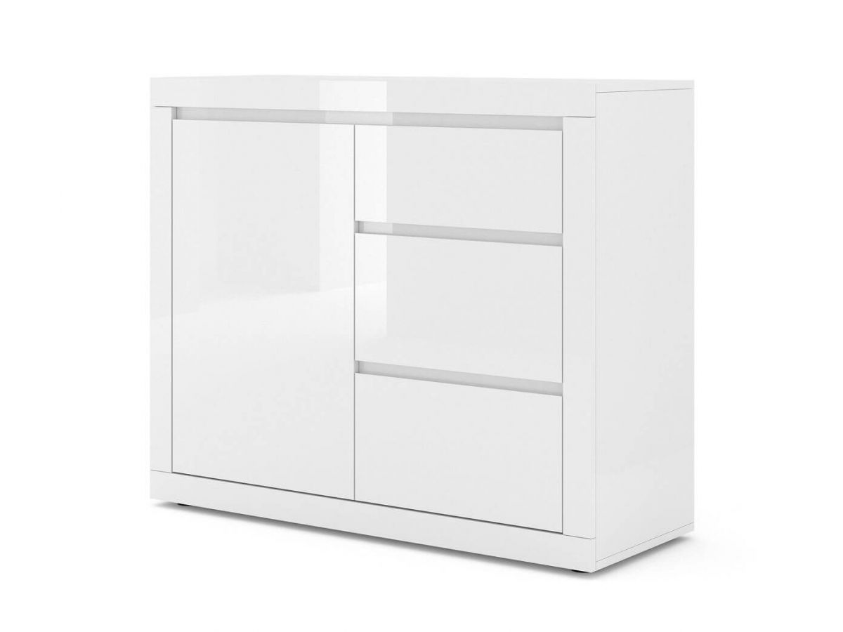 Commode 1 porte 3 tiroirs 105 cm BELLO Blanc brillant