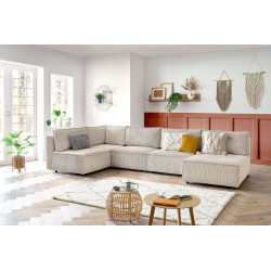 NIHAD 100% modułowa sofa narożna w tkaninie sztruksowej 3 miejsca siedzące, 1 narożnik i 1 szezlong