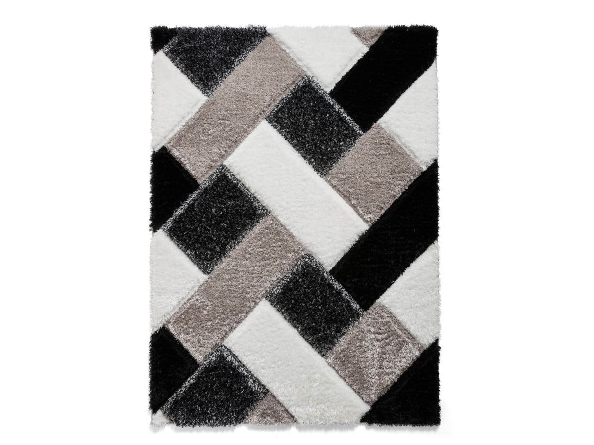 Tapis poil shaggy rectangulaire AMANDA motif graphique