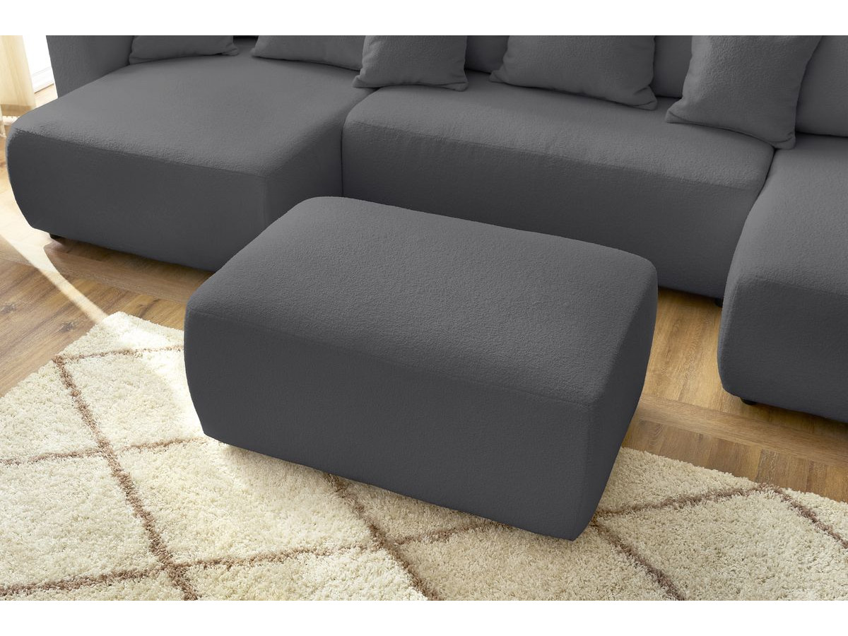 Canapé panoramique convertible coffre ENVY tissu bouclette avec pouf rectangulaire