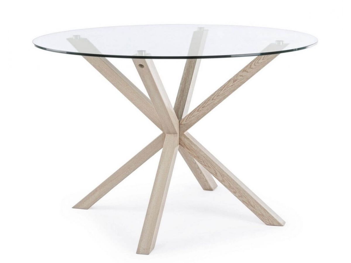 Table ronde 114 cm MARISSA Verre trempé et bois naturel