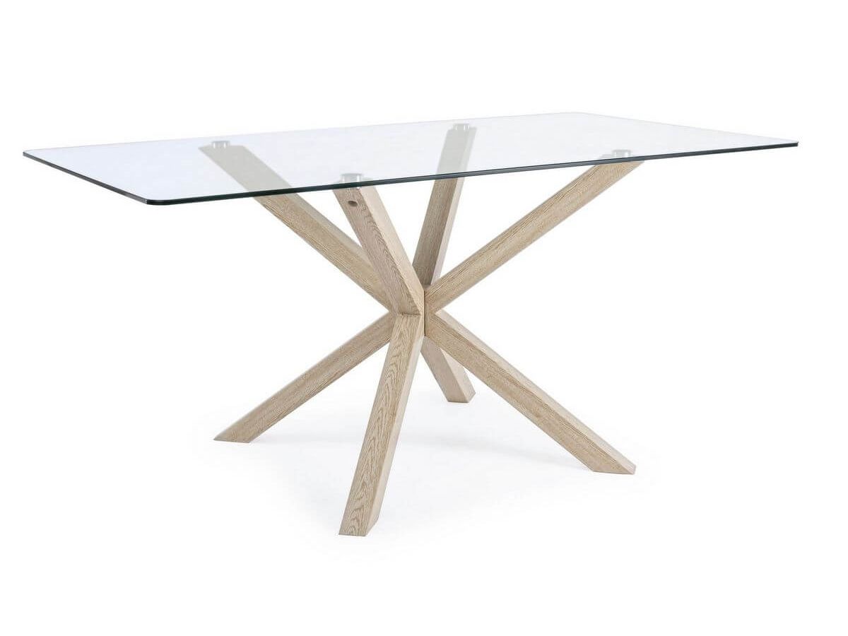 Table 160 cm MARISSA Verre trempé et bois naturel