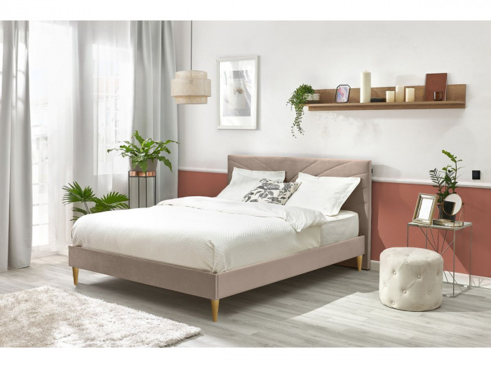 Rama łóżka VELVET z listwami z litego drewna i nóżkami z drewna naturalnego 160 x 200 cm