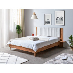 SELENA rama łóżka 140x190 cm z nogami z naturalnego drewna i tkaniną bouclette