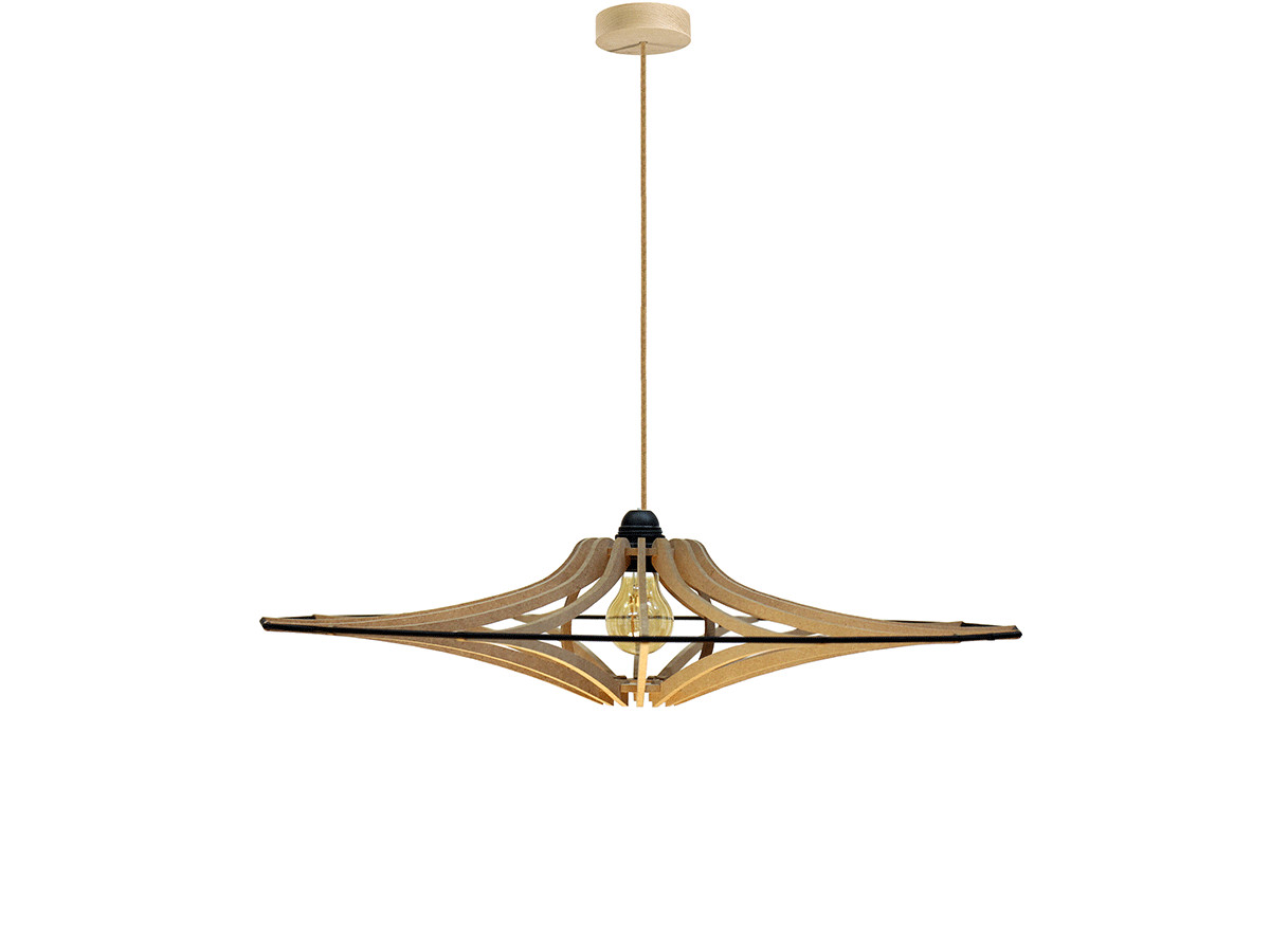 Suspension design D65 cm SINGING câble lin et plafonnier bois