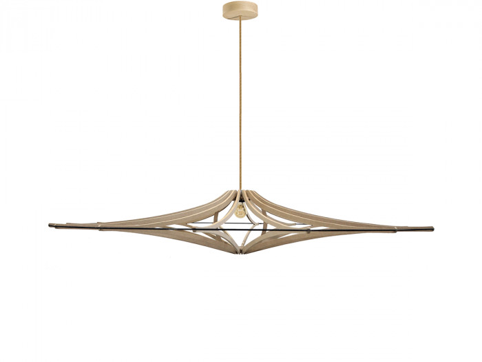 Suspension design XL D160 cm SINGING câble lin et plafonnier bois