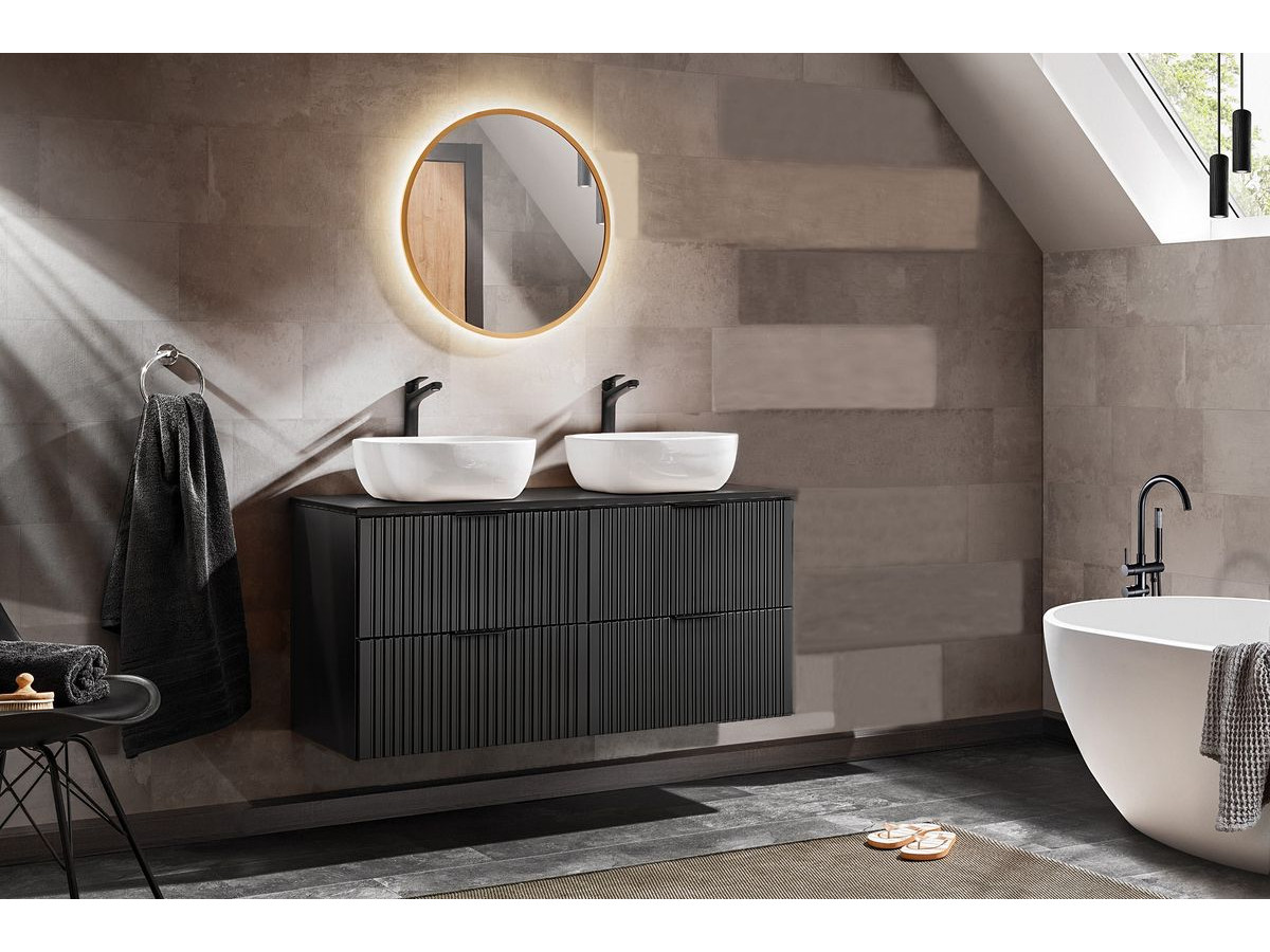 Meuble de salle de bain 120 cm HILONA noir avec vasques à poser