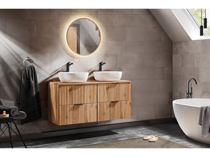 Meuble de salle de bain 120 cm HILONA avec vasques à poser chêne