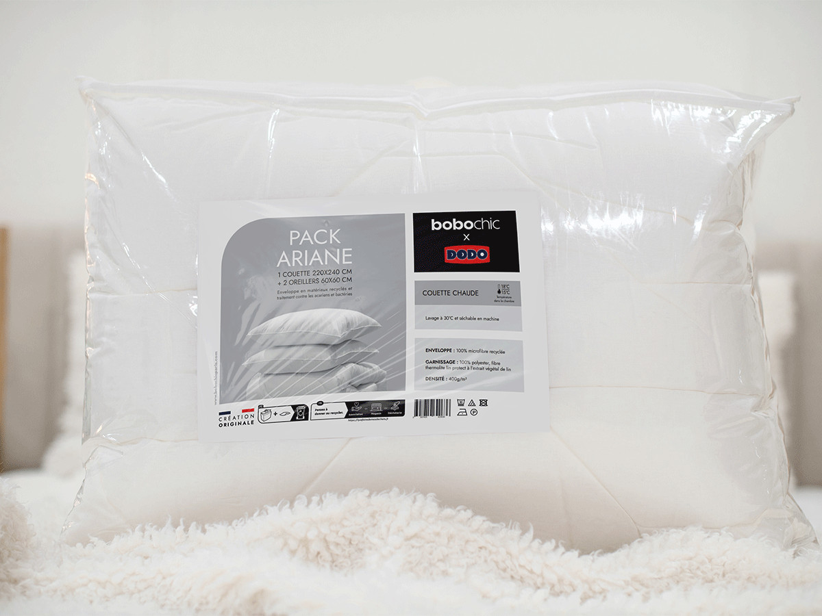 Pack couette chaude 400 G/M2 + 2 oreillers 60/60 ARIANE