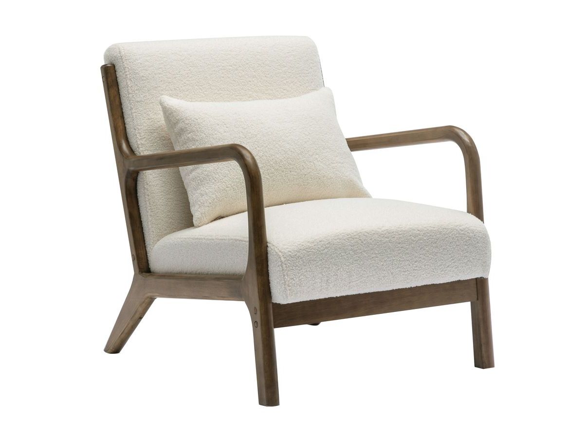 Fauteuil MATHIEU tissu bouclette et bois massif