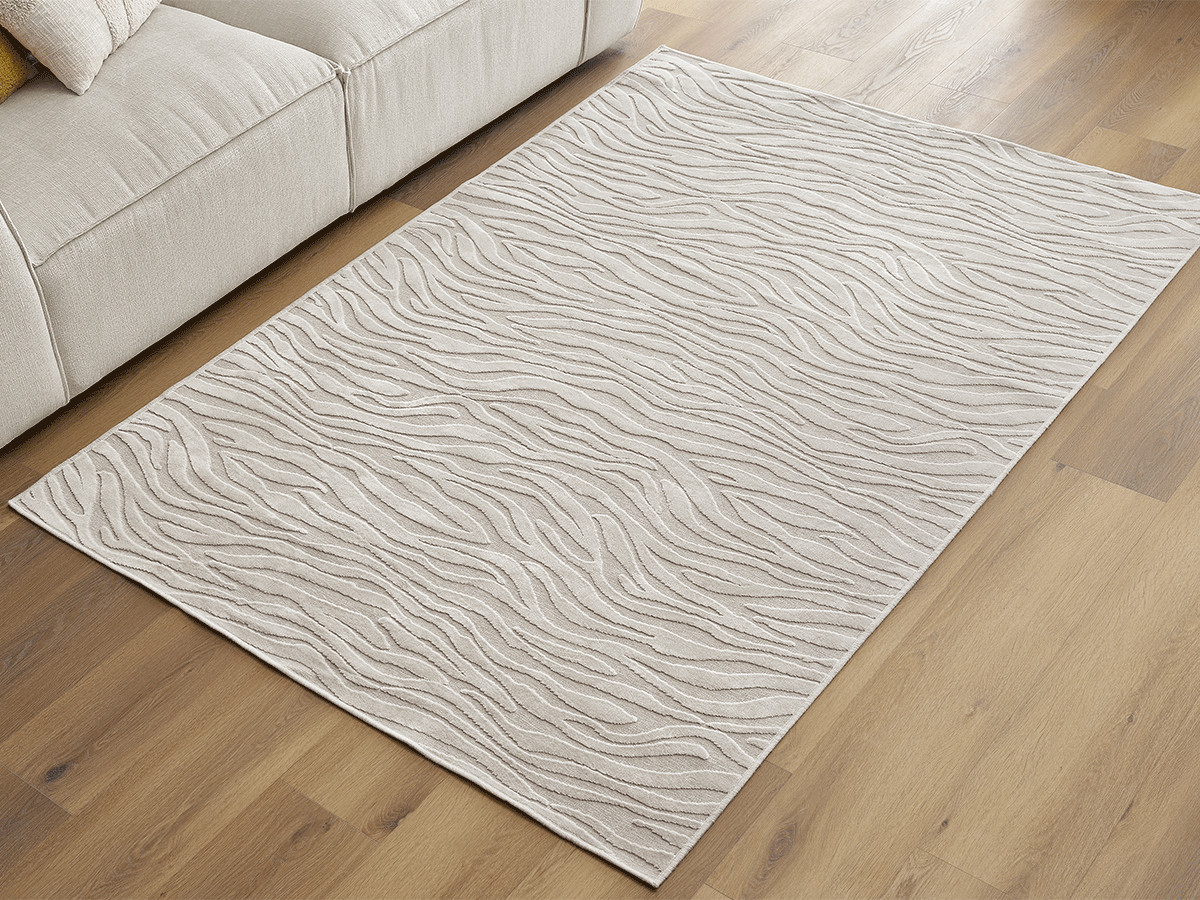 Bobochic tapis poil ras ostara motif géometrique beige 160x230