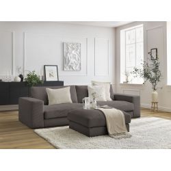 3-osobowa prosta sofa sztruksowa LEONARD z podnóżkiem