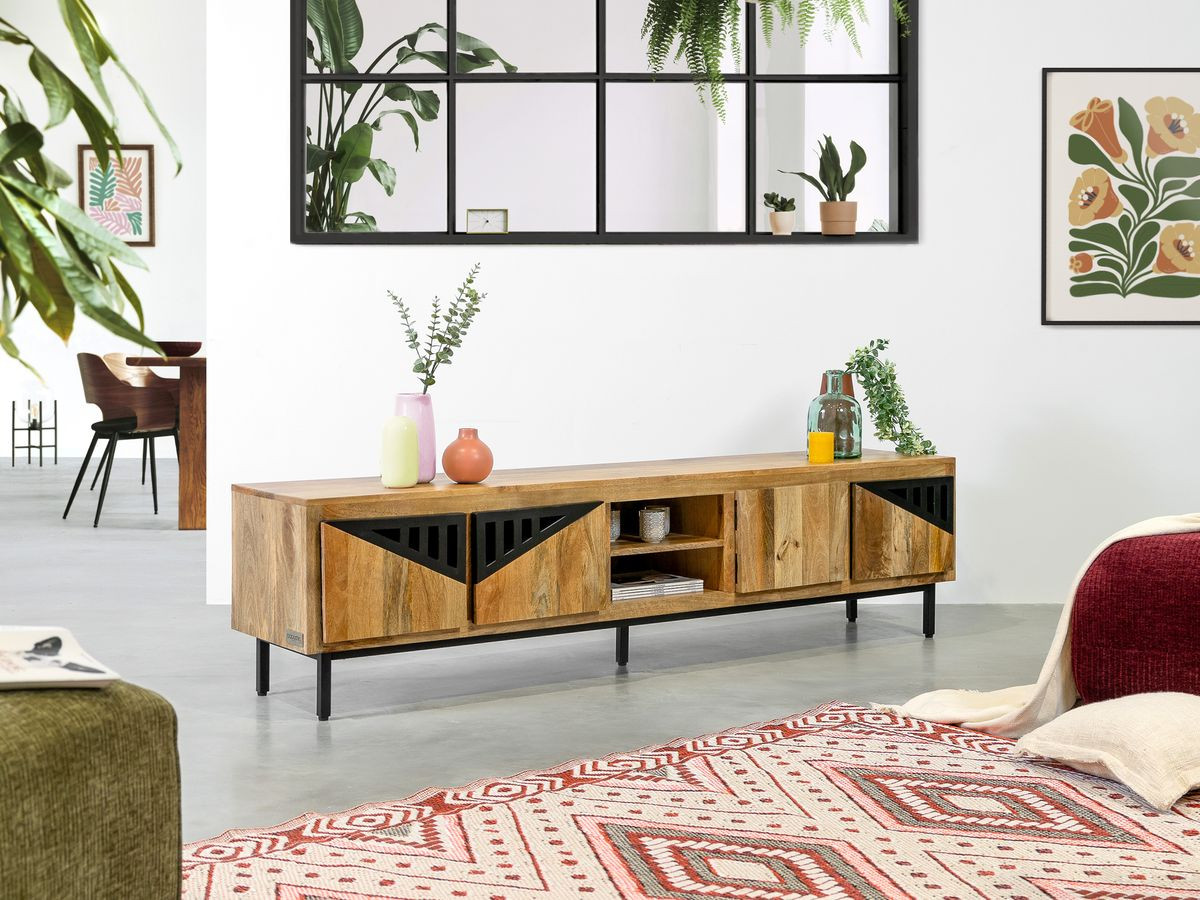 meuble tv industriel bois de manguier métal 200 cm