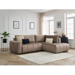 Sofa narożna ARSENE L z siedziskiem skrzyniowym z aksamitnej tkaniny