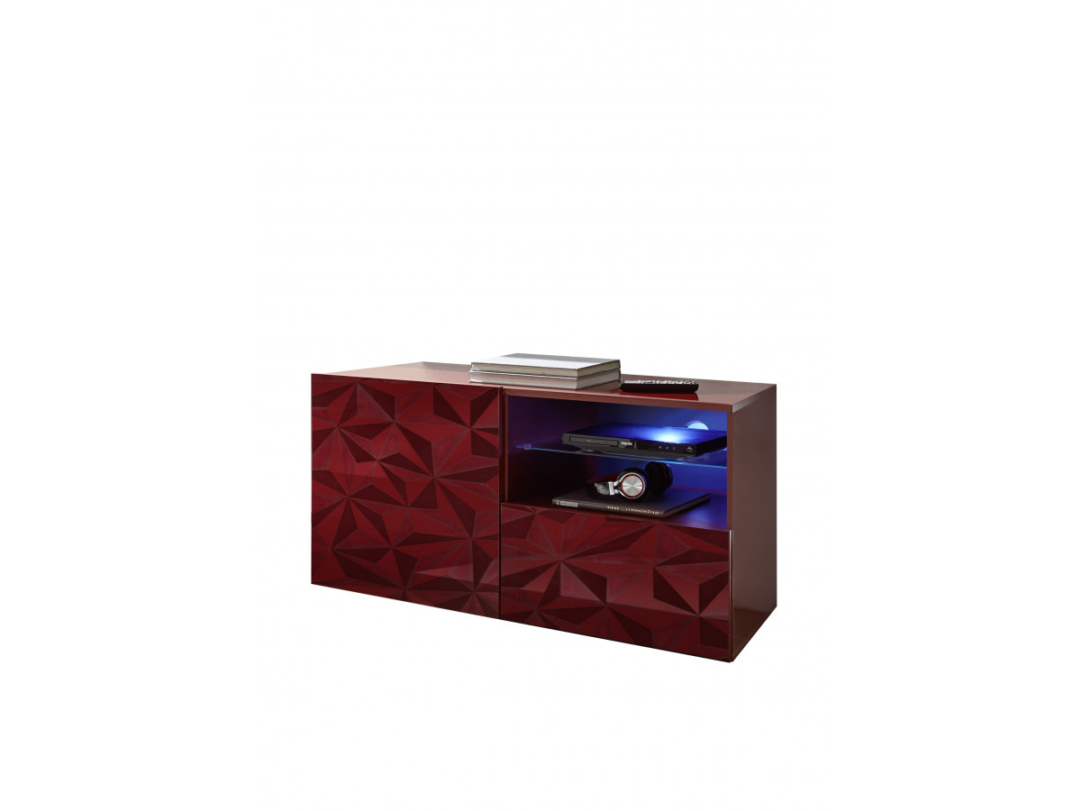 Meuble TV petit 1 porte 1 tiroir Vione rouge laque brillant