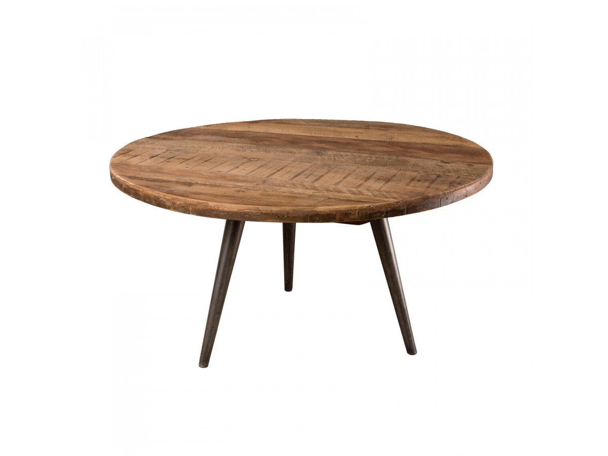 Table basse d'appoint ronde 55x55cm bois Teck recycle et pieds metal YOGYA