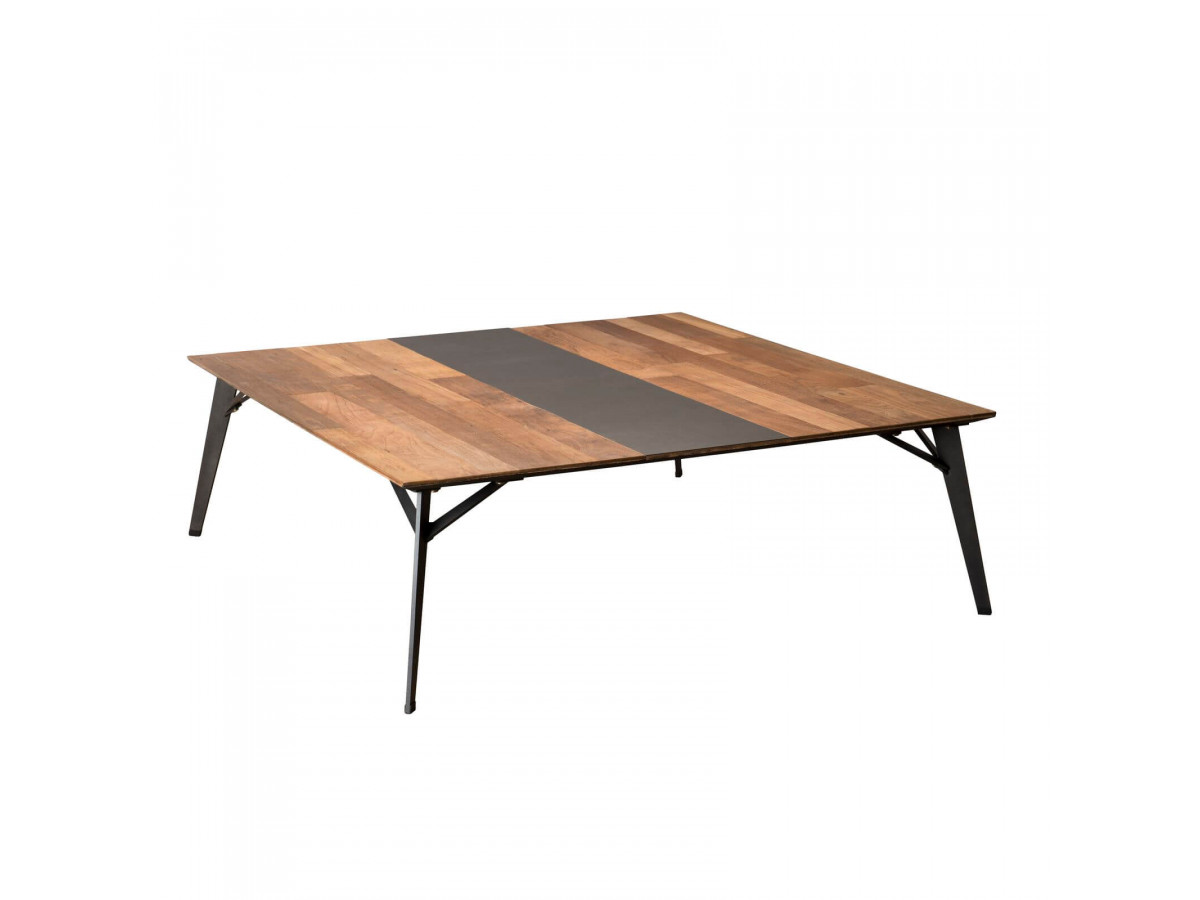 Table basse carree 120x120cm bois Teck recycle metal PRAKTI