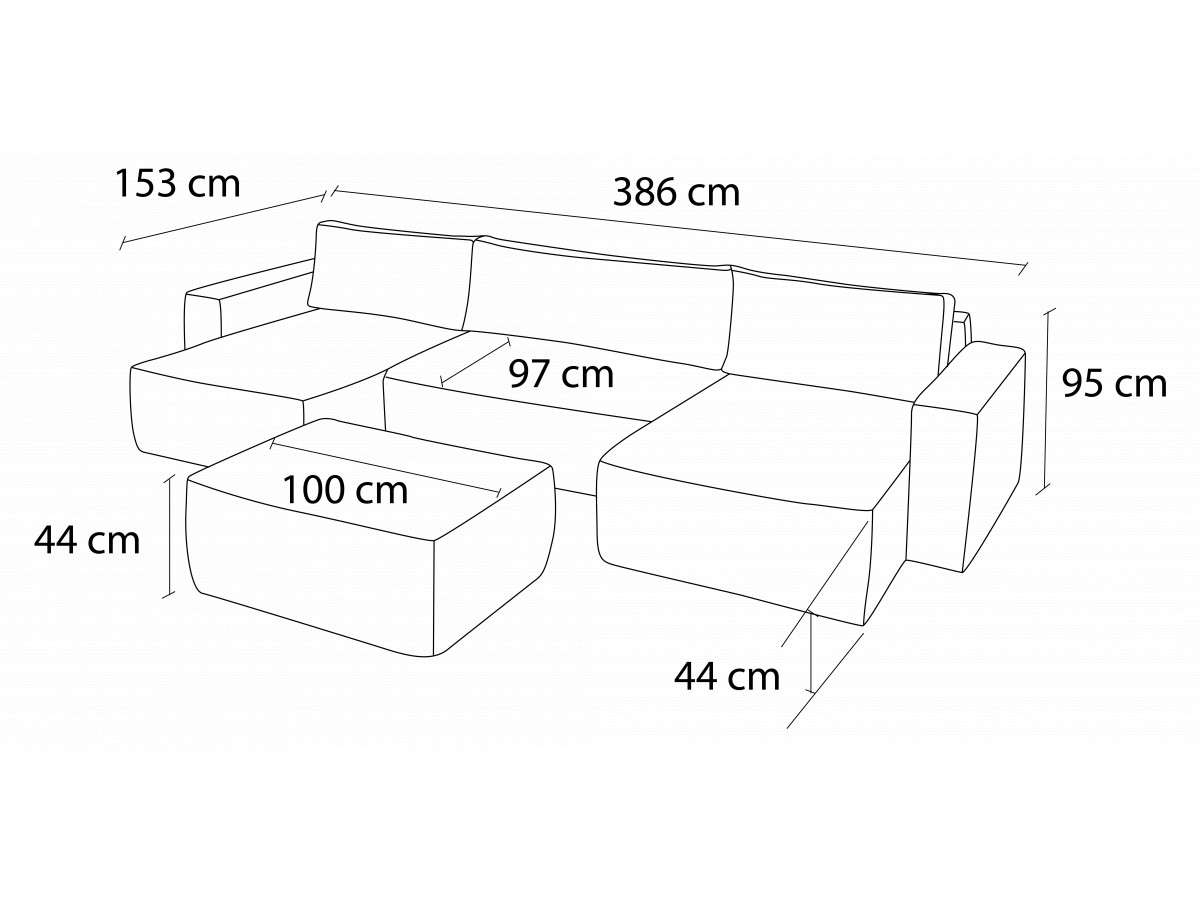 Canapé panoramique convertible coffre NIHAD avec pouf